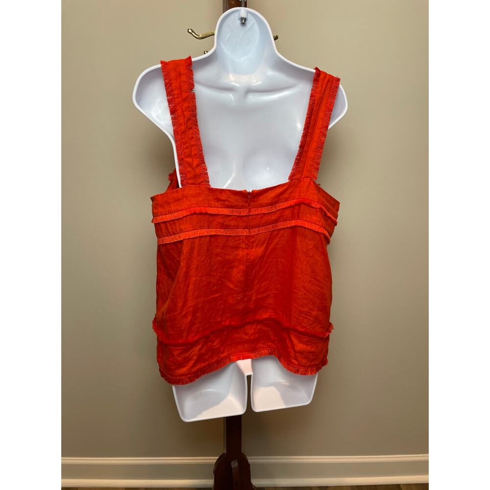 J.Crew 100% Linen Fringe Detail Top Orange Size 14 - Picture 3 of 8
